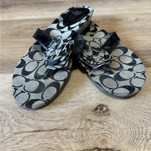 Coach Monogram Black and Gray Sandals - Picture 1 of 7